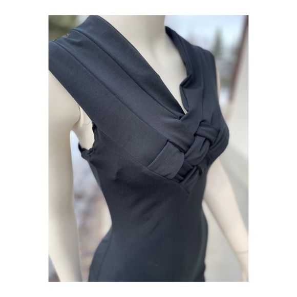 90s Lagenes Black Bodycon Wiggle Dress Sz 14 Crisscross Sleeveless Party Bandage - Picture 10 of 12